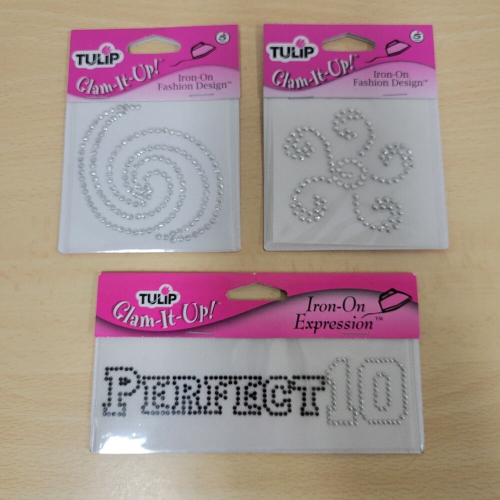 NEW 3 TULIP GLAM IT UP IRON ON FASHION DESIGN EXPRESSIONS PERFECT 10 SWIRL